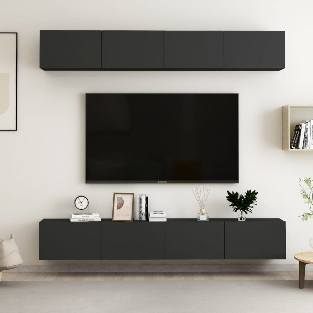 Tv-meubelen 4 st 100x30x30 cm spaanplaat zwart MeubelReus