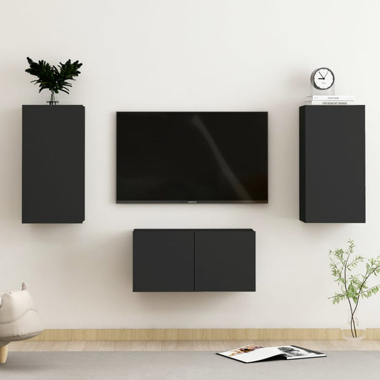 3-delige Tv-meubelset spaanplaat zwart MeubelReus