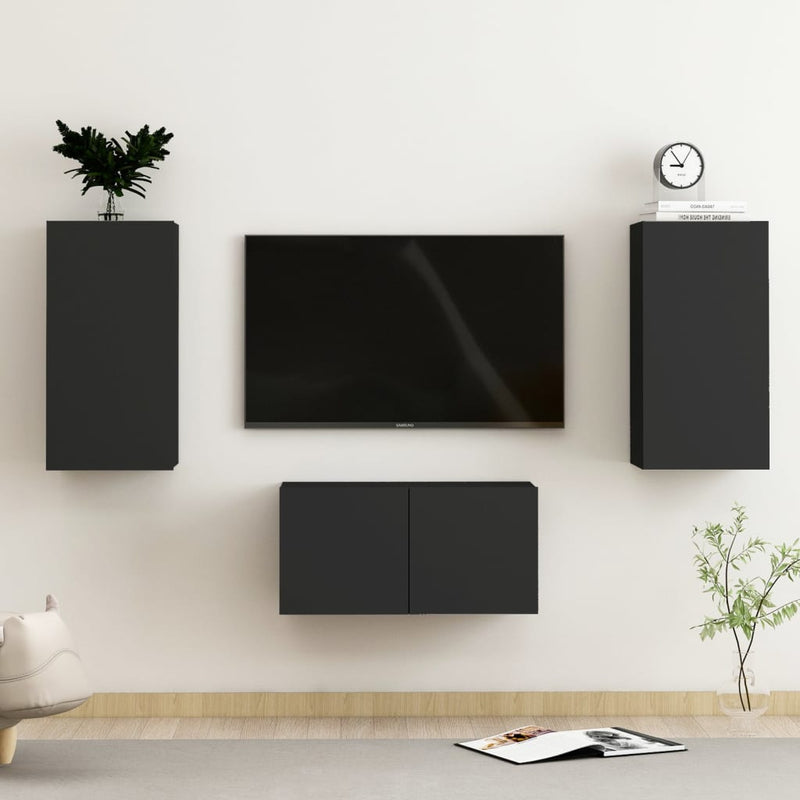 3-delige Tv-meubelset spaanplaat zwart MeubelReus