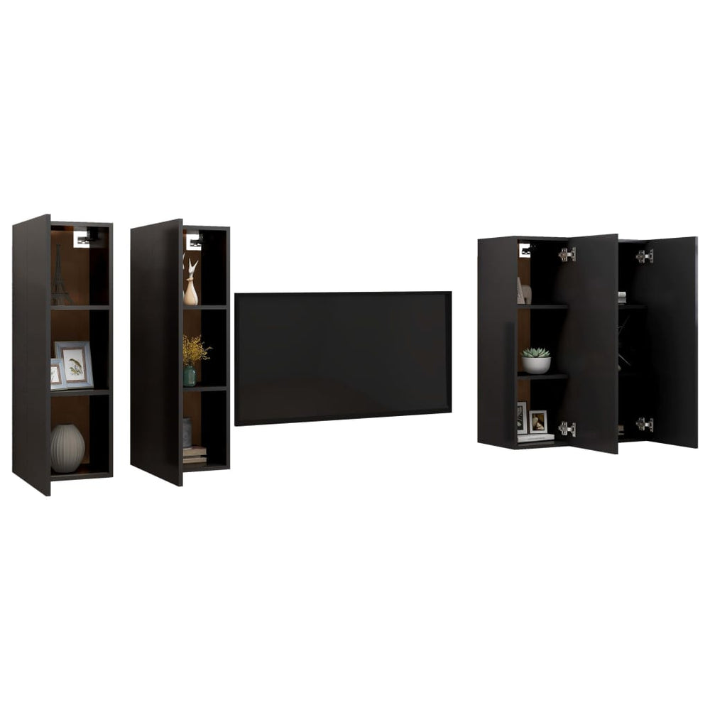 Tv-meubelen 4 st 30,5x30x90 cm bewerkt hout zwart MeubelReus