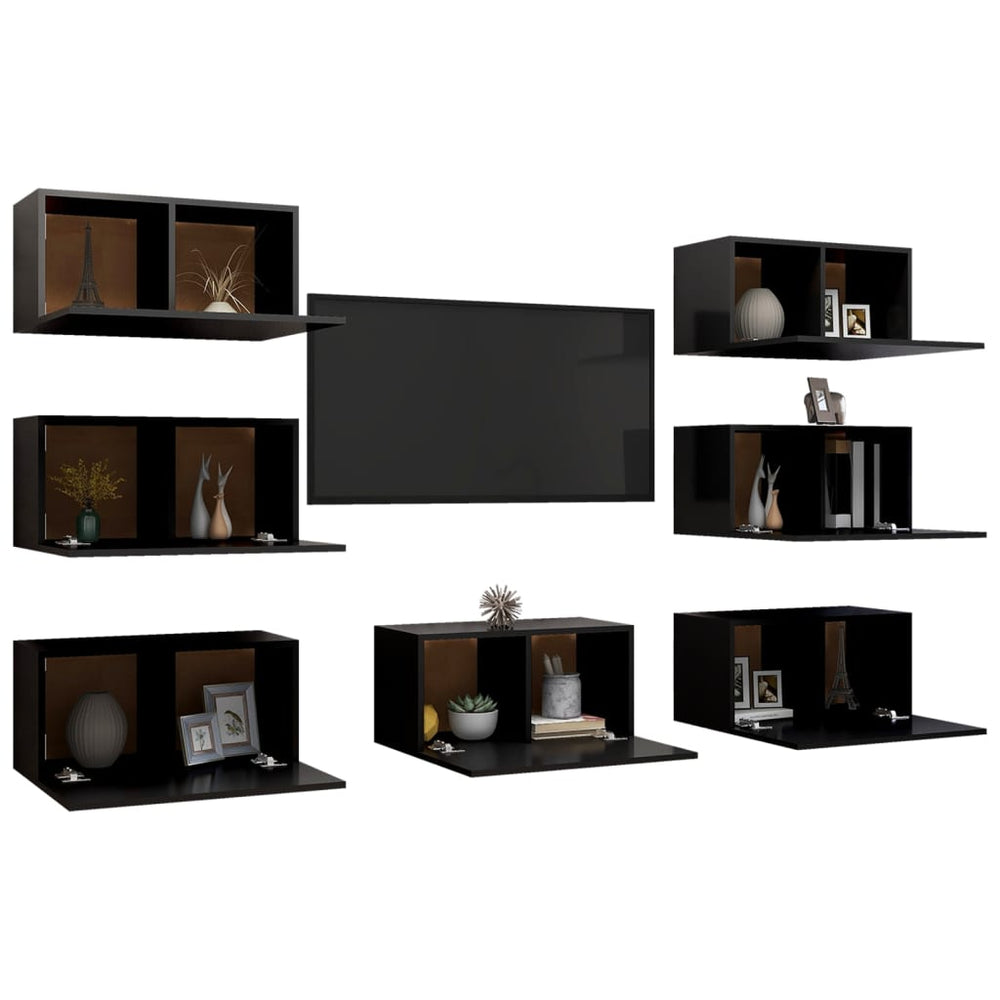 Tv-meubelen 7 st 30,5x30x60 cm spaanplaat zwart MeubelReus