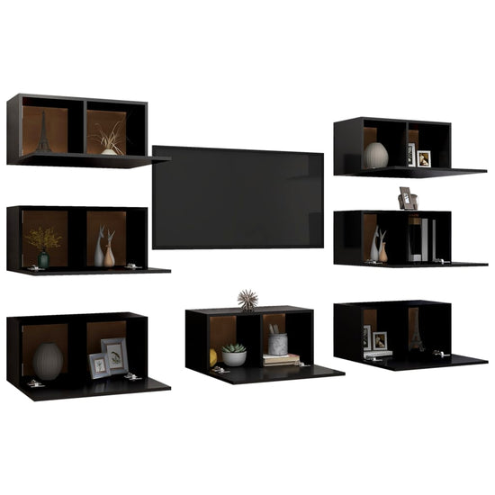 Tv-meubelen 7 st 30,5x30x60 cm spaanplaat zwart MeubelReus