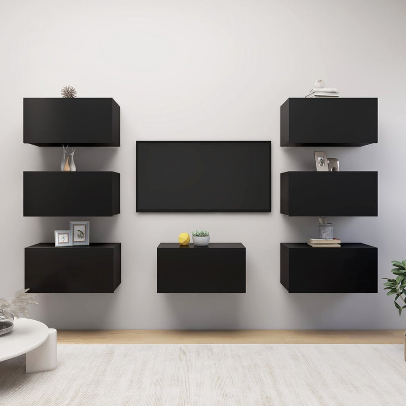 Tv-meubelen 7 st 30,5x30x60 cm spaanplaat zwart MeubelReus