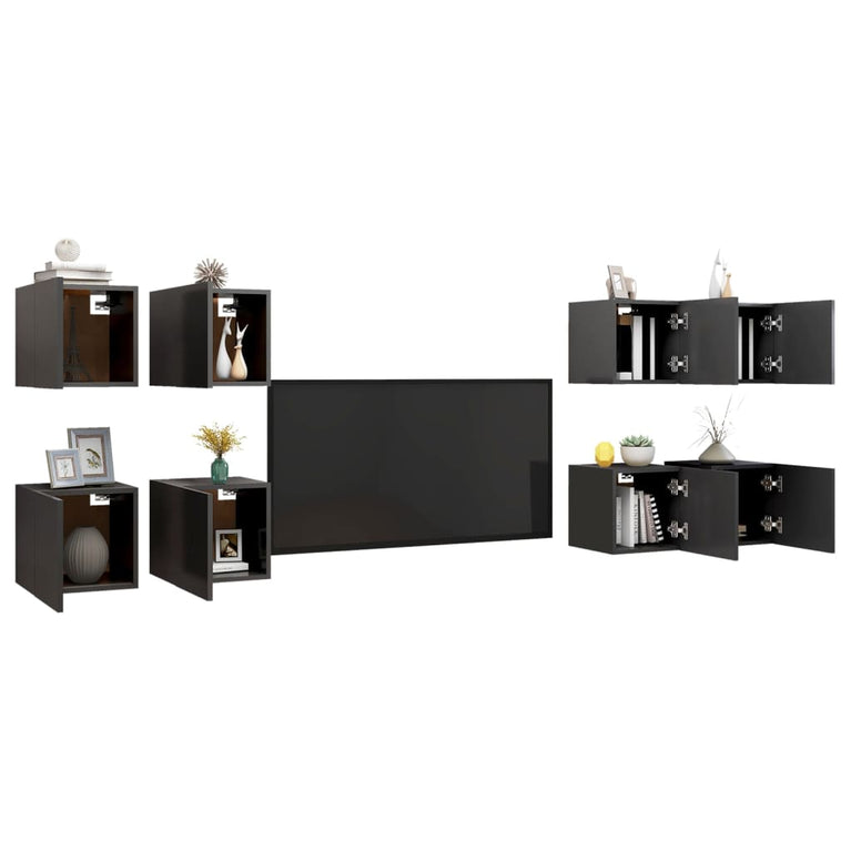 Tv-wandmeubelen 8 st 30,5x30x30 cm grijs