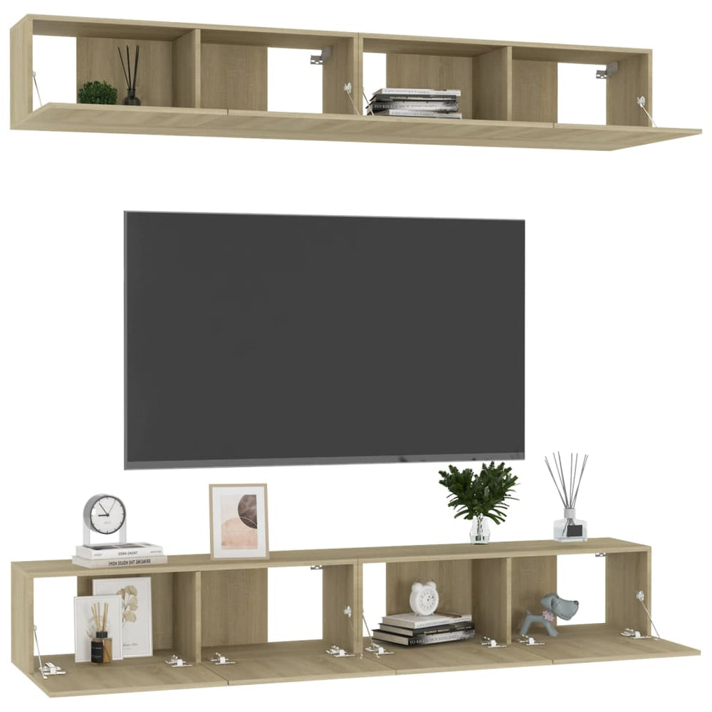 Tv-meubelen 4 st 100x30x30 cm spaanplaat sonoma eikenkleurig MeubelReus