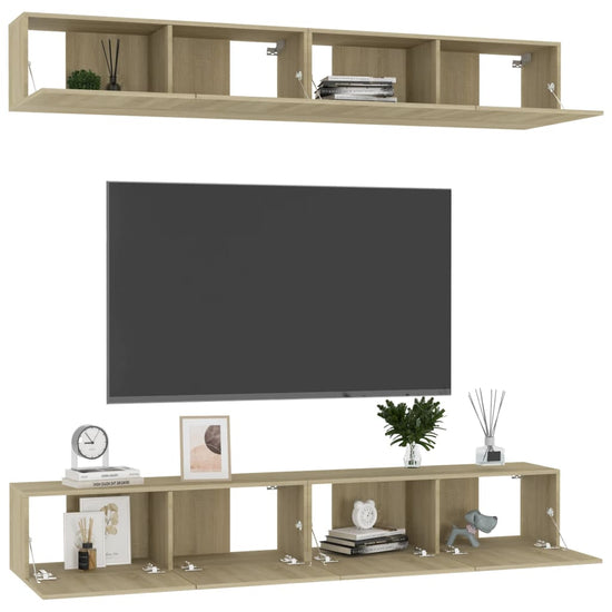 Tv-meubelen 4 st 100x30x30 cm spaanplaat sonoma eikenkleurig MeubelReus