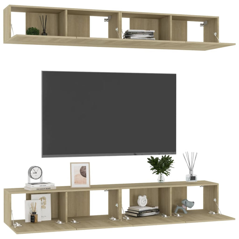 Tv-meubelen 4 st 100x30x30 cm spaanplaat sonoma eikenkleurig MeubelReus