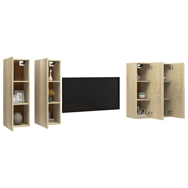 Tv-meubelen 4 st 30,5x30x90 cm spaanplaat sonoma eikenkleurig MeubelReus