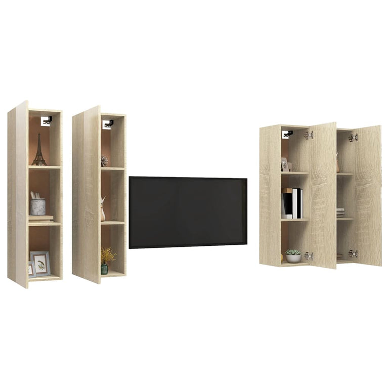 Tv-meubelen 4 st 30,5x30x110cm spaanplaat sonoma eikenkleurig MeubelReus