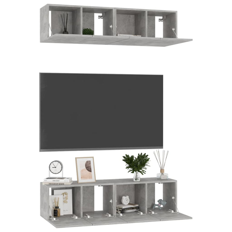 Tv-meubelen 4 st 60x30x30 cm spaanplaat betongrijs MeubelReus
