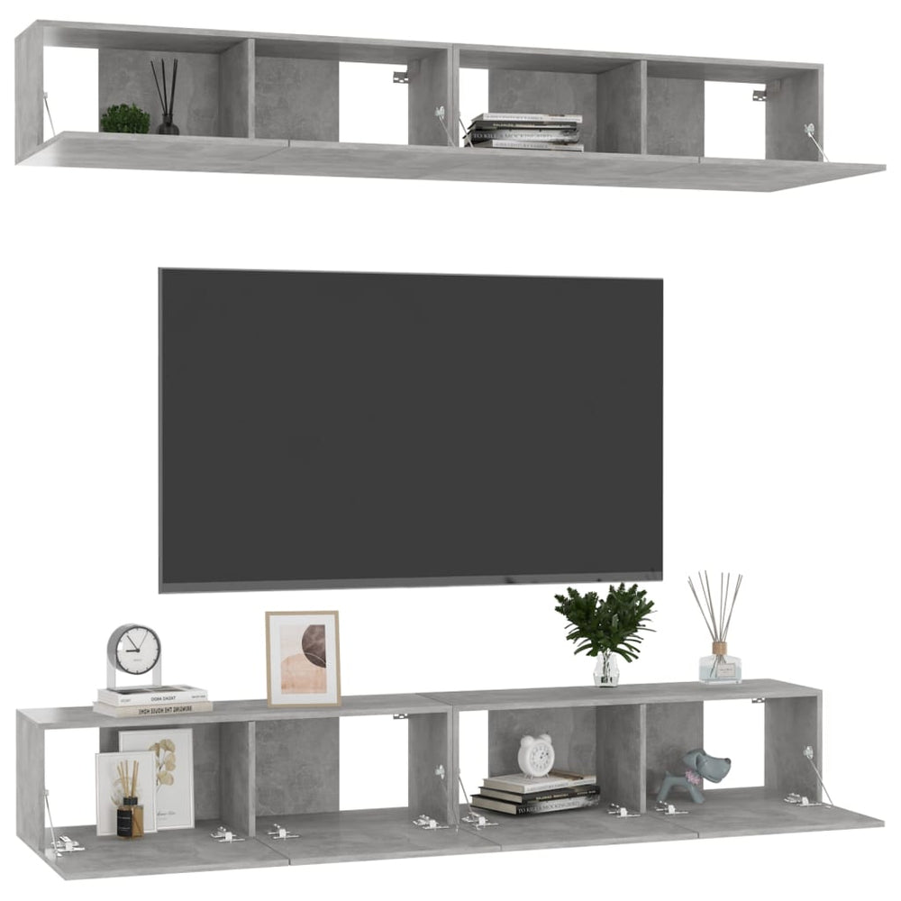 Tv-meubelen 4 st 100x30x30 cm spaanplaat betongrijs MeubelReus