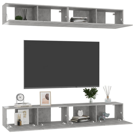 Tv-meubelen 4 st 100x30x30 cm spaanplaat betongrijs MeubelReus