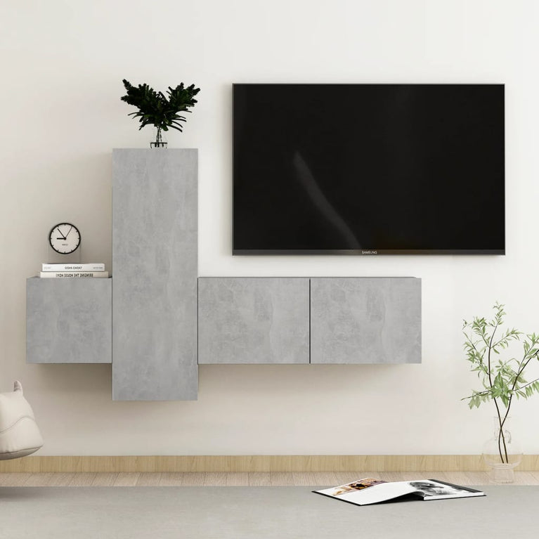 3-delige Tv-meubelset spaanplaat betongrijs