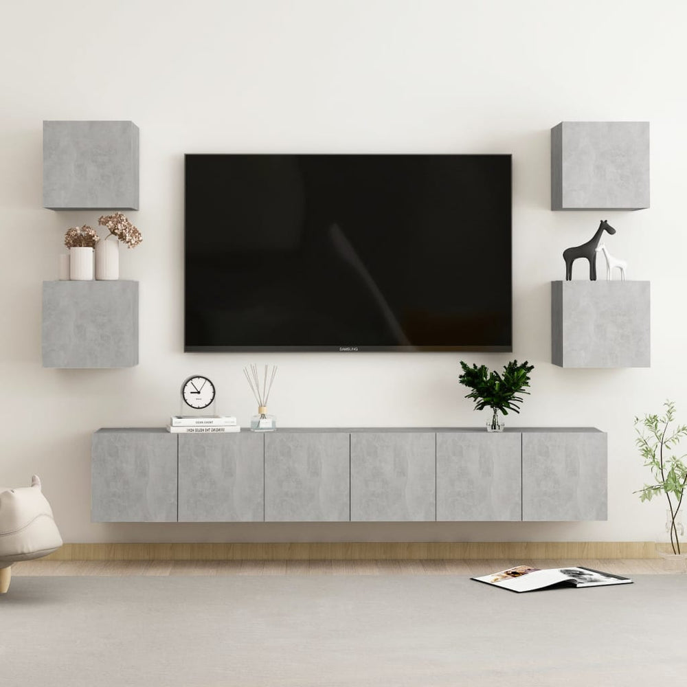 7-delige Tv-meubelset spaanplaat betongrijs MeubelReus
