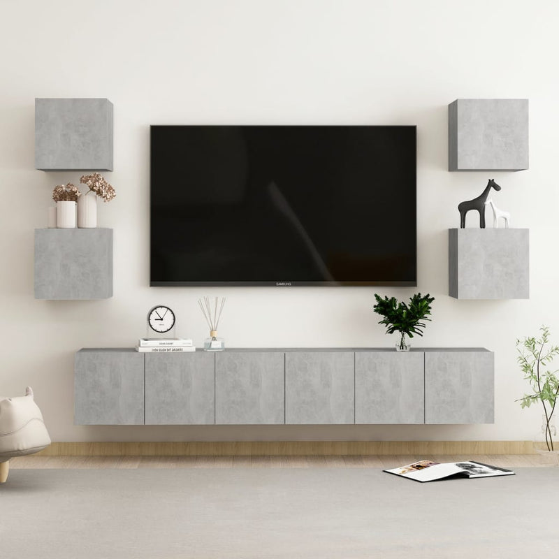 7-delige Tv-meubelset spaanplaat betongrijs MeubelReus
