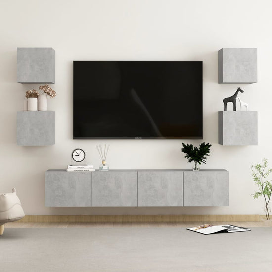 6-delige Tv-meubelset spaanplaat betongrijs MeubelReus