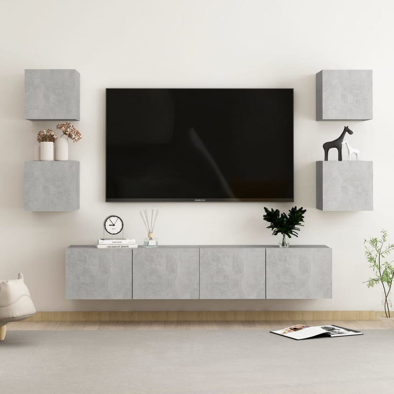 6-delige Tv-meubelset spaanplaat betongrijs MeubelReus