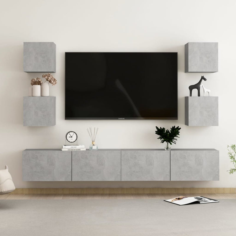 6-delige Tv-meubelset bewerkt hout betongrijs MeubelReus