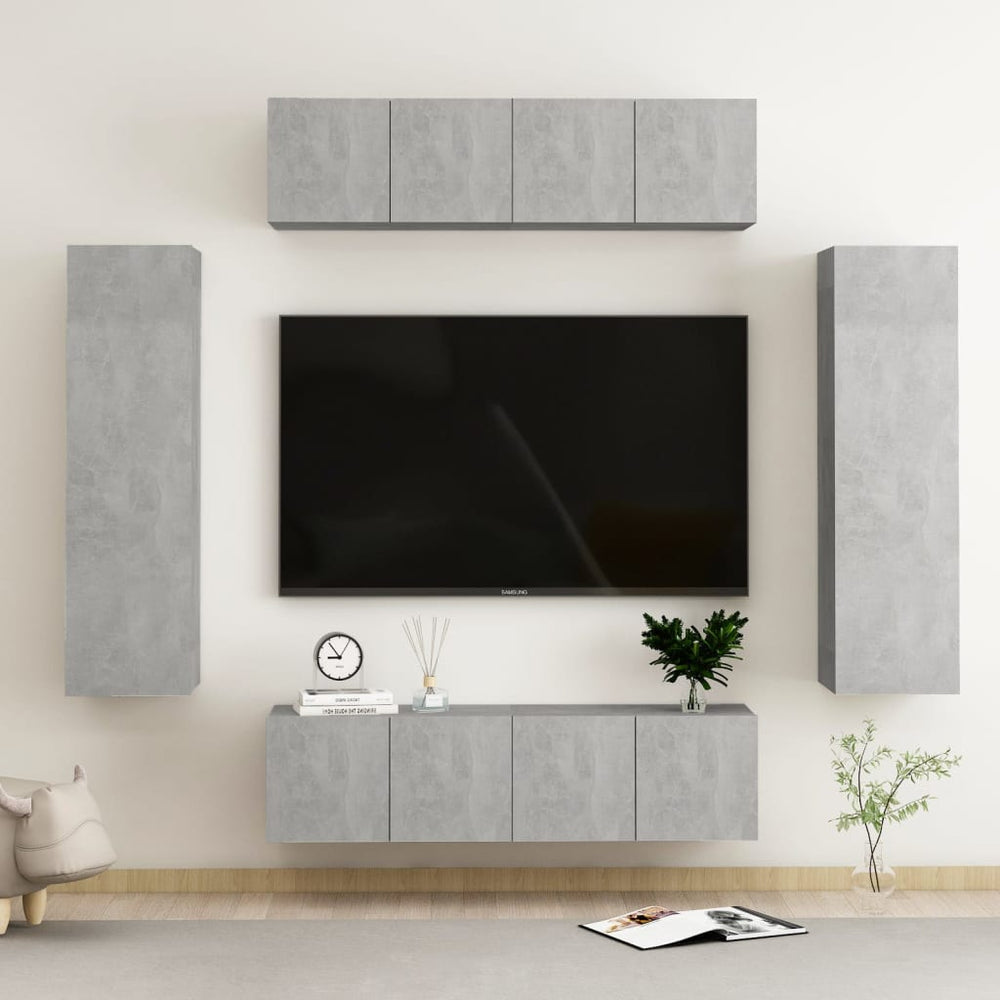 6-delige Tv-meubelset spaanplaat betongrijs MeubelReus