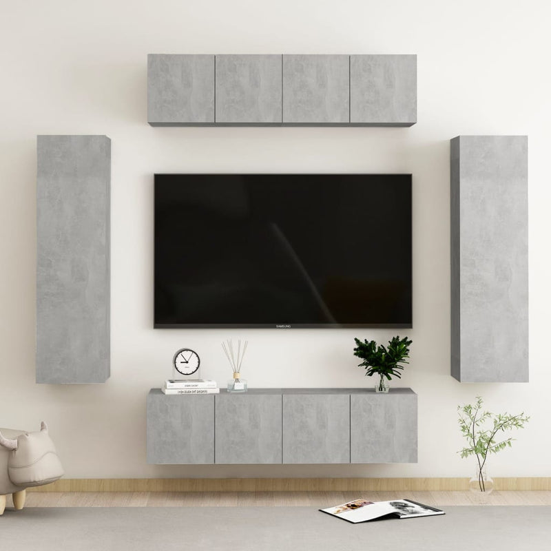 6-delige Tv-meubelset spaanplaat betongrijs MeubelReus