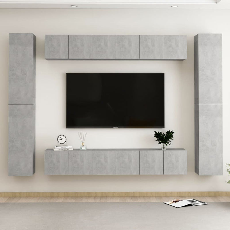 10-delige Tv-meubelset spaanplaat betongrijs