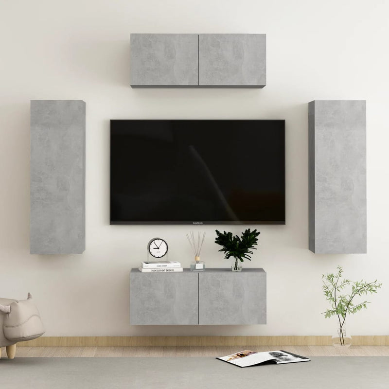 4-delige Tv-meubelset spaanplaat betongrijs