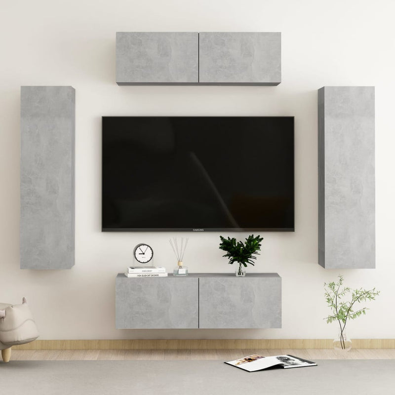 4-delige Tv-meubelset spaanplaat betongrijs MeubelReus