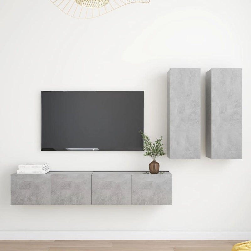4-delige Tv-meubelset spaanplaat betongrijs