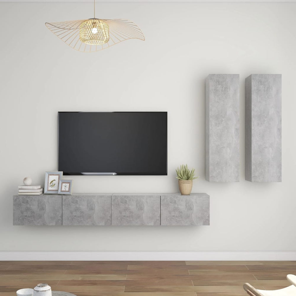 4-delige Tv-meubelset spaanplaat betongrijs MeubelReus