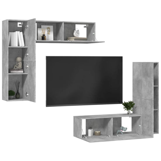 4-delige Tv-meubelset spaanplaat betongrijs MeubelReus
