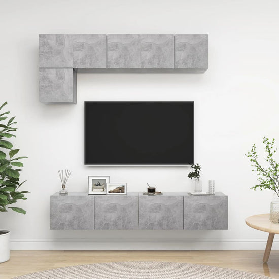 5-delige Tv-meubelset spaanplaat betongrijs MeubelReus