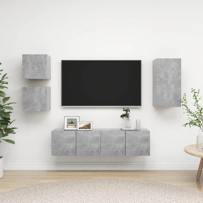 5-delige Tv-meubelset spaanplaat betongrijs MeubelReus
