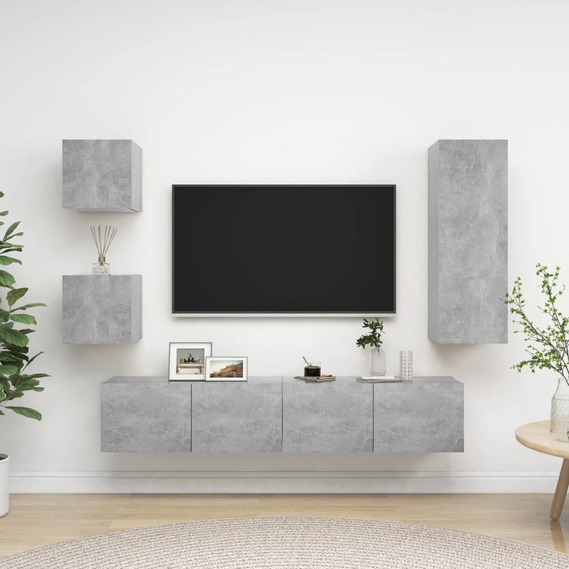 5-delige Tv-meubelset spaanplaat betongrijs