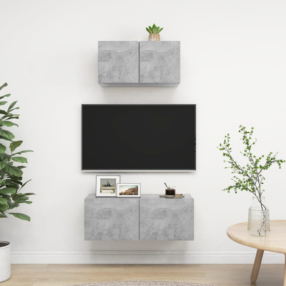 2-delige Tv-meubelset spaanplaat betongrijs MeubelReus