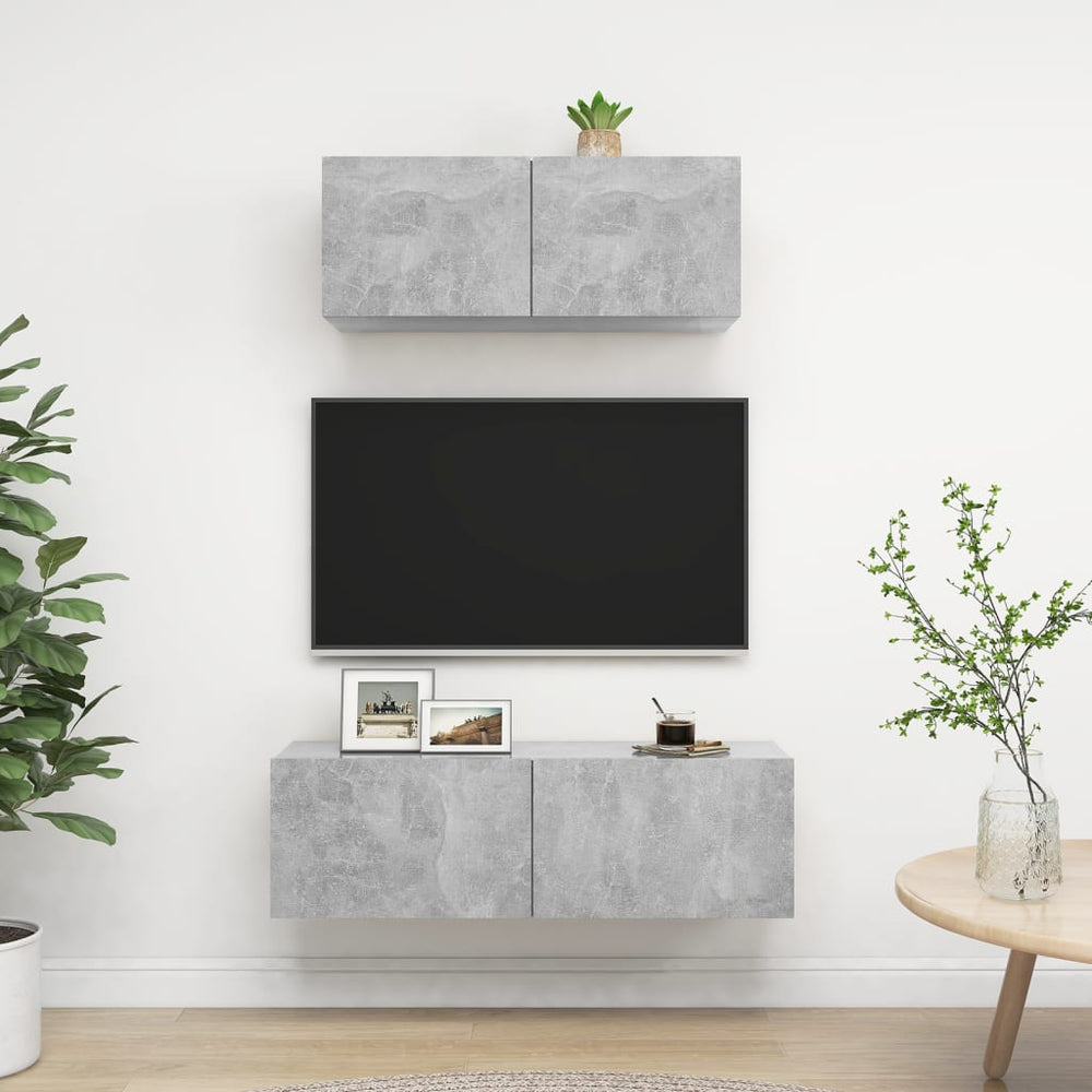2-delige Tv-meubelset spaanplaat betongrijs MeubelReus