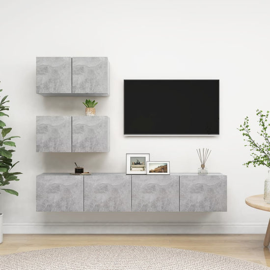 4-delige Tv-meubelset spaanplaat betongrijs MeubelReus