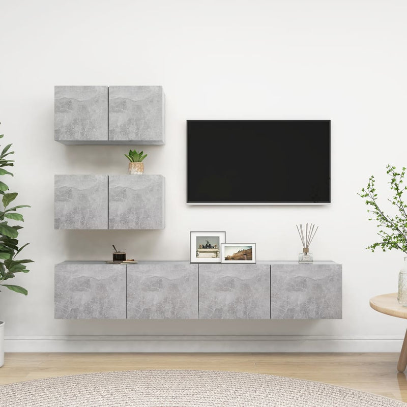 4-delige Tv-meubelset spaanplaat betongrijs MeubelReus