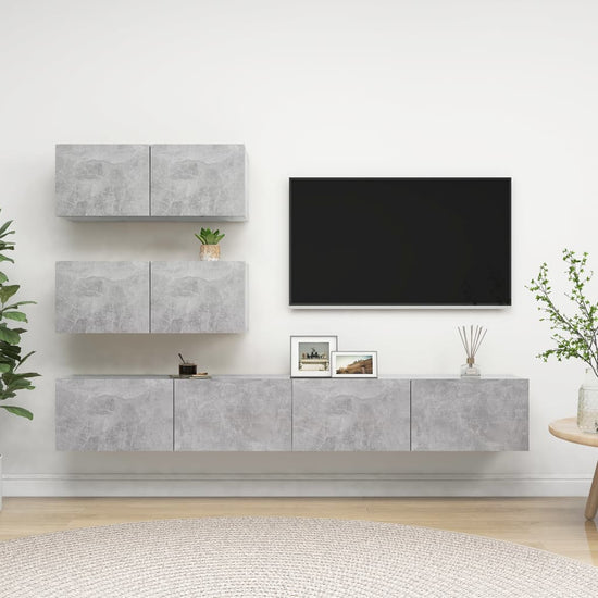4-delige Tv-meubelset spaanplaat betongrijs MeubelReus