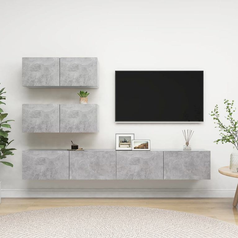 4-delige Tv-meubelset spaanplaat betongrijs MeubelReus