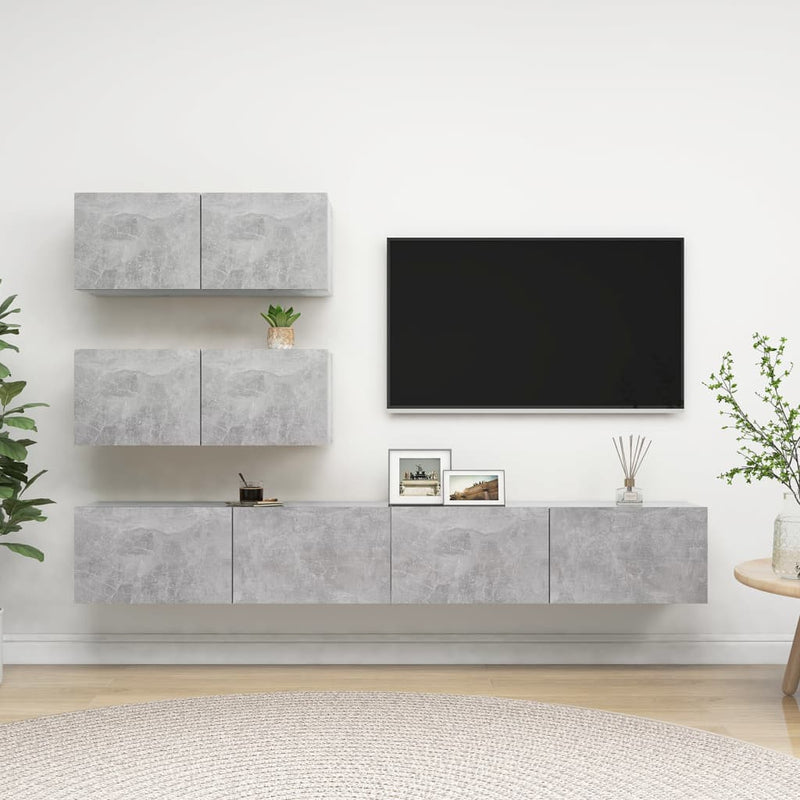 4-delige Tv-meubelset spaanplaat betongrijs MeubelReus