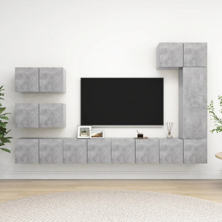 8-delige Tv-meubelset spaanplaat betongrijs