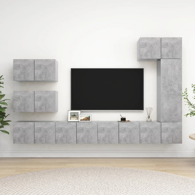 8-delige Tv-meubelset spaanplaat betongrijs