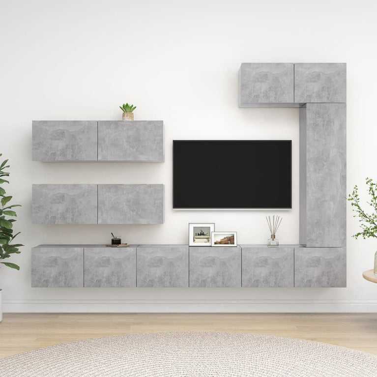 7-delige Tv-meubelset spaanplaat betongrijs