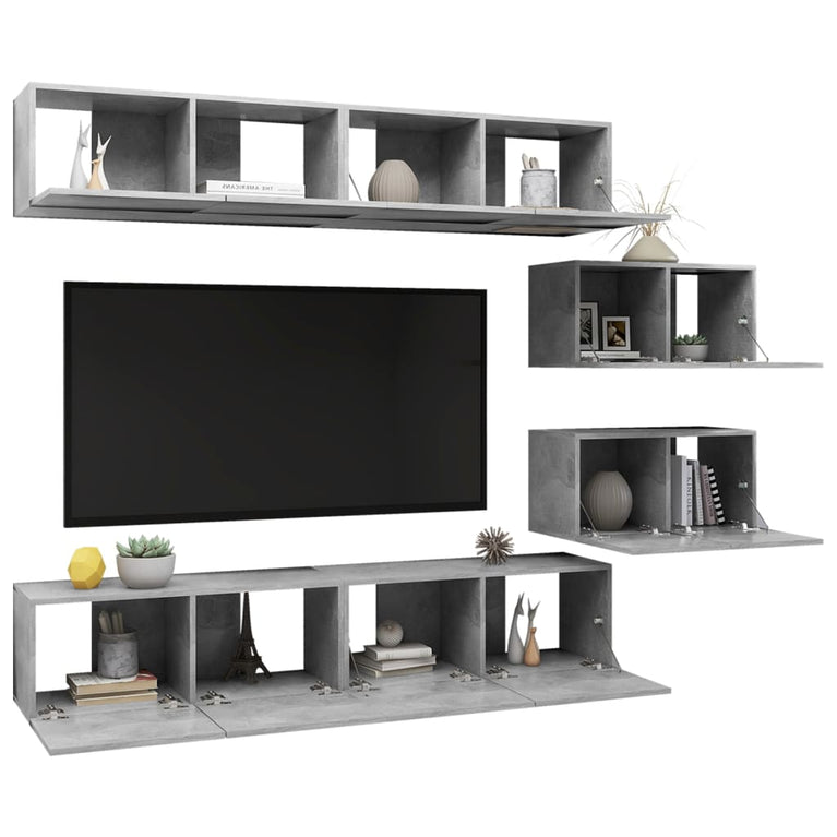6-delige Tv-meubelset spaanplaat betongrijs MeubelReus