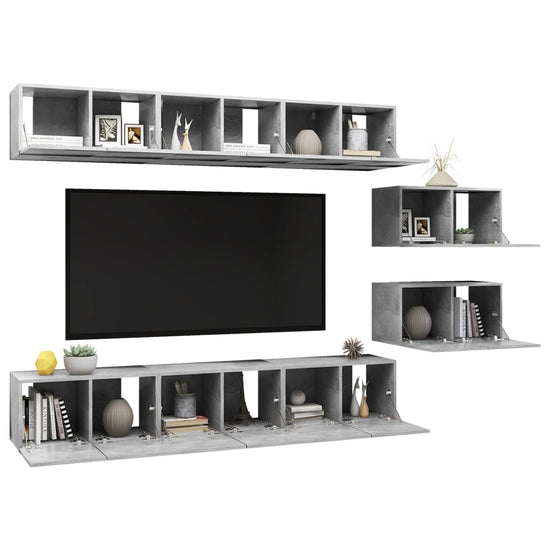 Tv-meubelen 8 st spaanplaat betongrijs MeubelReus