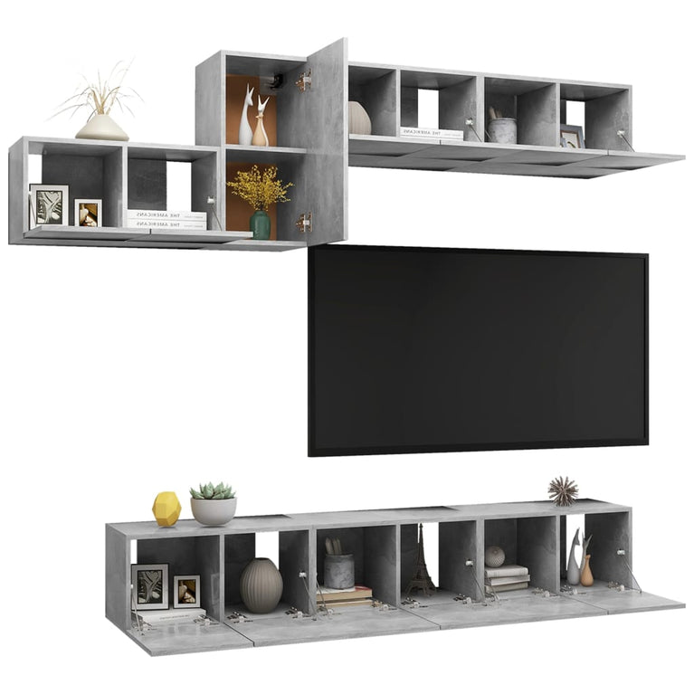 7-delige Tv-meubelset spaanplaat betongrijs MeubelReus