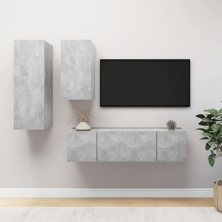 4-delige Tv-meubelset spaanplaat betongrijs