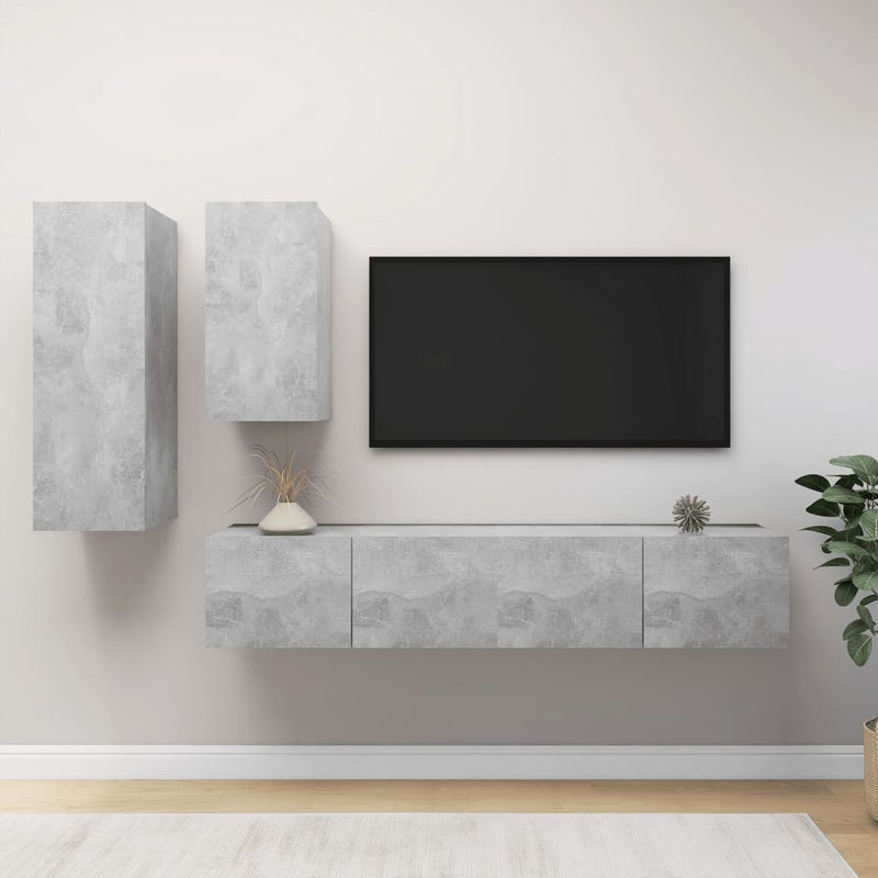 4-delige Tv-meubelset spaanplaat betongrijs
