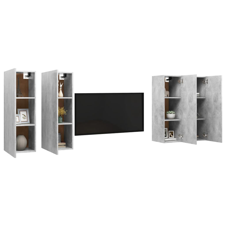 Tv-meubelen 4 st 30,5x30x90 cm spaanplaat betongrijs