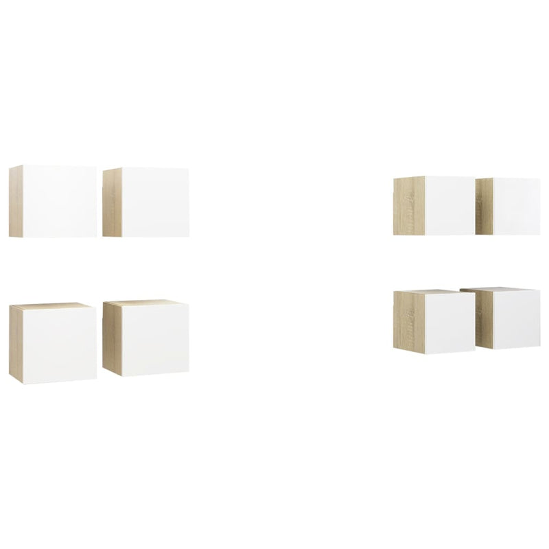 Tv-wandmeubelen 8 st 30,5x30x30 cm wit en sonoma eikenkleurig
